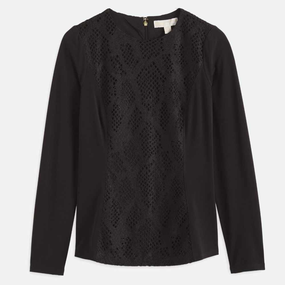 NWT MICHAEL Michael Kors Black Front Lace Knit Top Petite XS